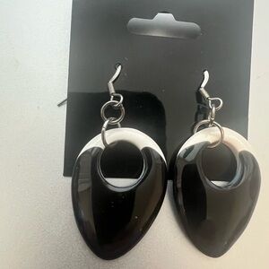 Black and White Teardrop Hoop Dangle Earrings